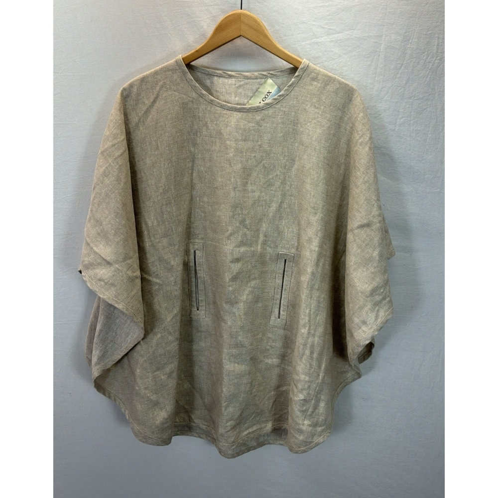 Tish Cox Heavy Linen Gold Shimmer Kangaroo Pouch Poncho Art Boho Dallas TX Rare